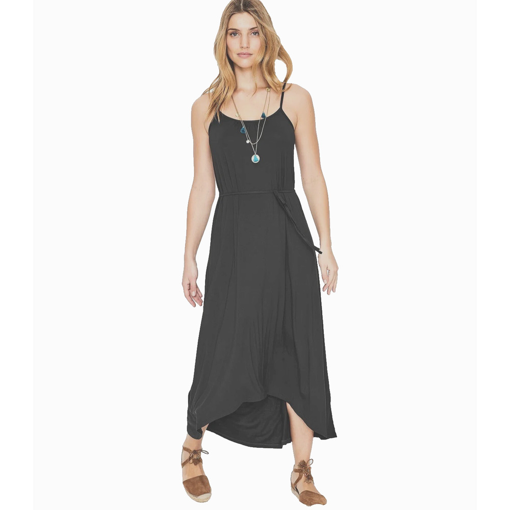 Boden Jersey Maxi Dress Charcoal Tassel‎ Belt Quiet Luxury Resort Boho 12L Tall